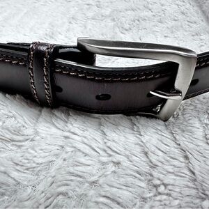 Dockers Mens Dark Brown Leather, Brushed Silver Colored Buckle, Belt, 42